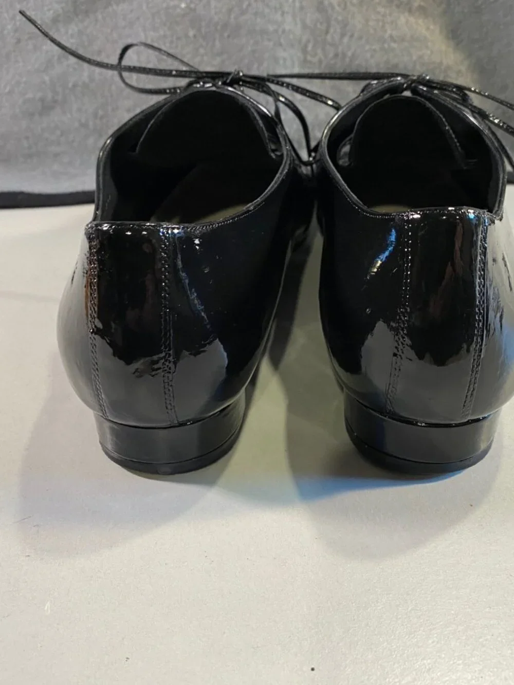 CHANEL Black Patent Leather Square Toe Oxfords Loafers 37 Italy